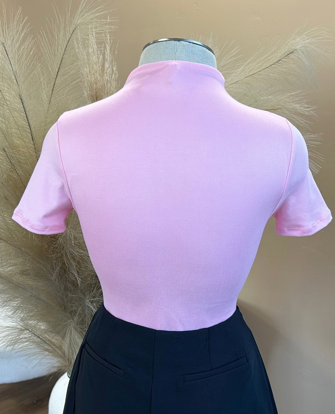 SHORT SLEEVE MOCK NECK BODYSUIT TOP