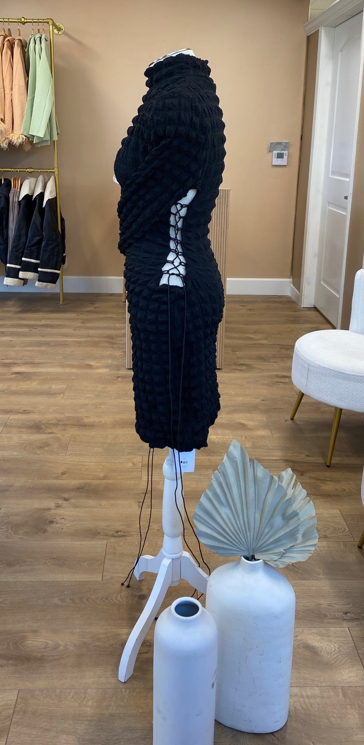 BLACK WAFFLE DRESS