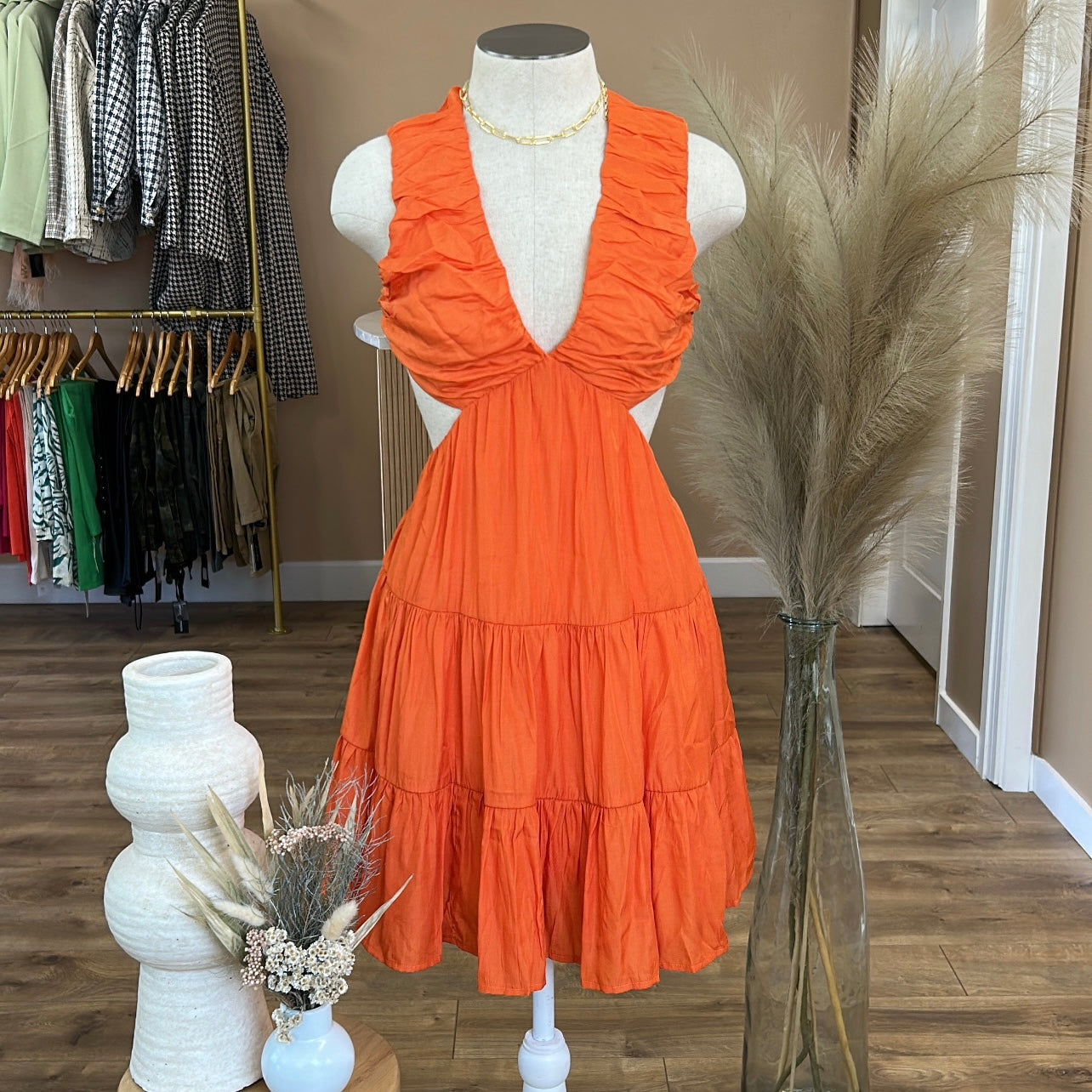 PLEATED BODICE MINI DRESS