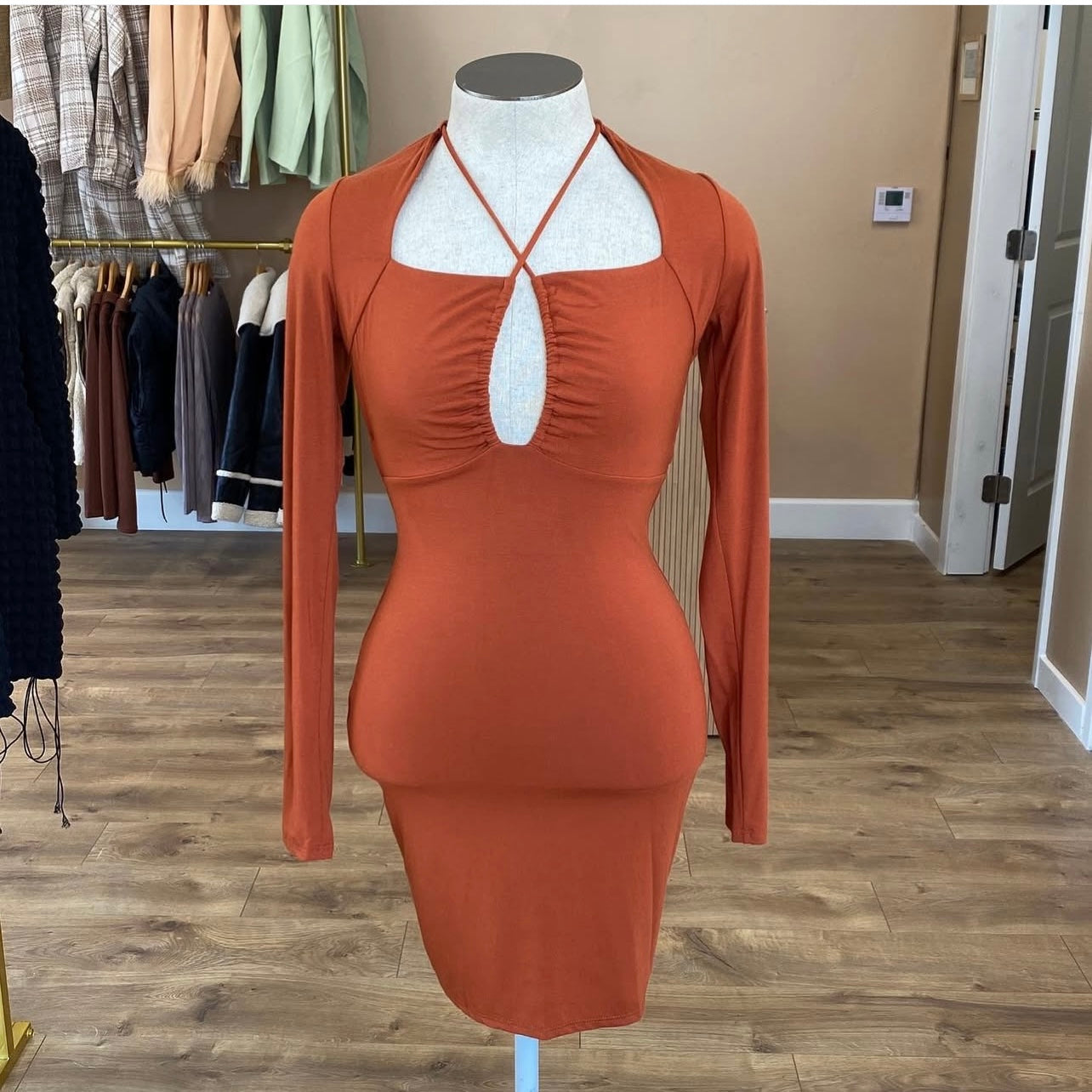 Long sleeve cut out dress