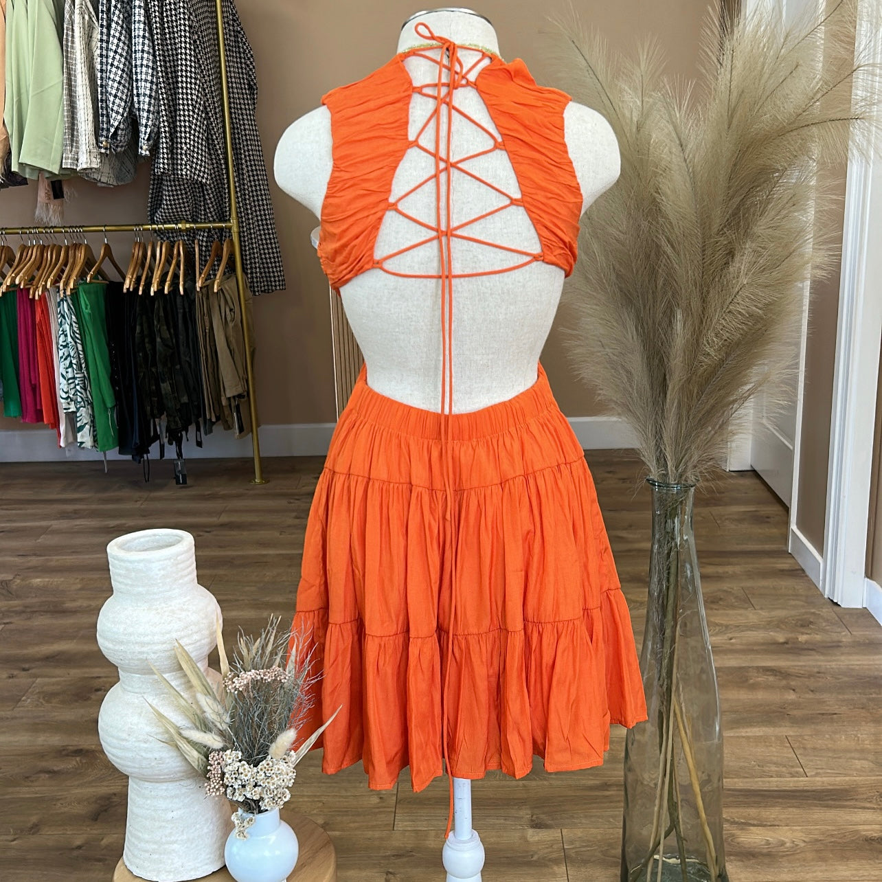 PLEATED BODICE MINI DRESS
