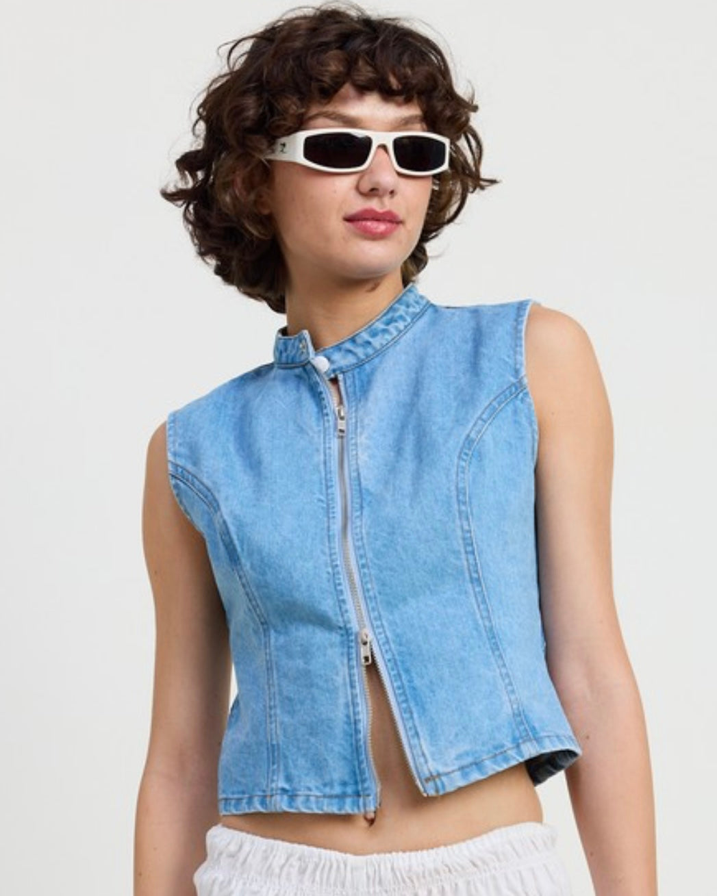 HALTER ZIP UP MOTO VEST TOP