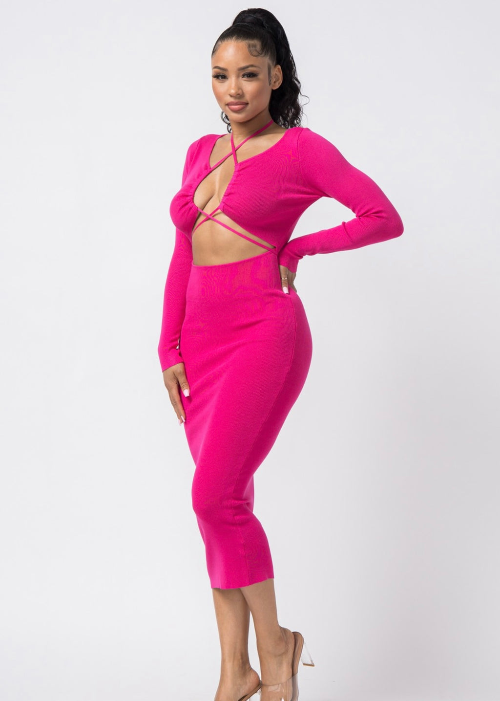 Pink drawstring Maxi Dress