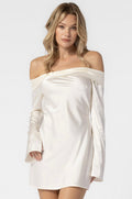 SATIN LONG SLEEVE STRAPLESS MINI DRESS