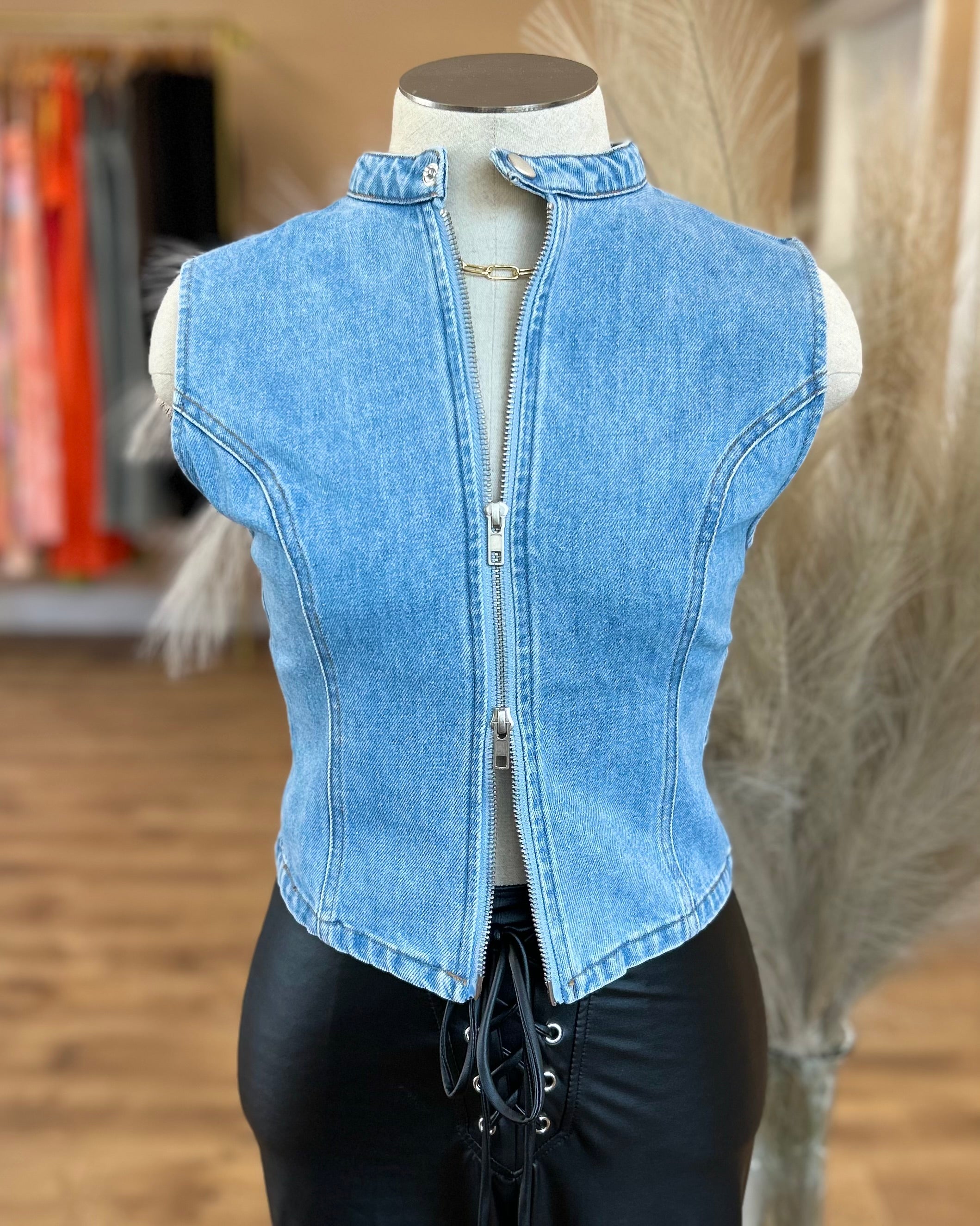 HALTER ZIP UP MOTO VEST TOP