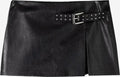 BELTED SIDE SLIT LEATHER SKIRT