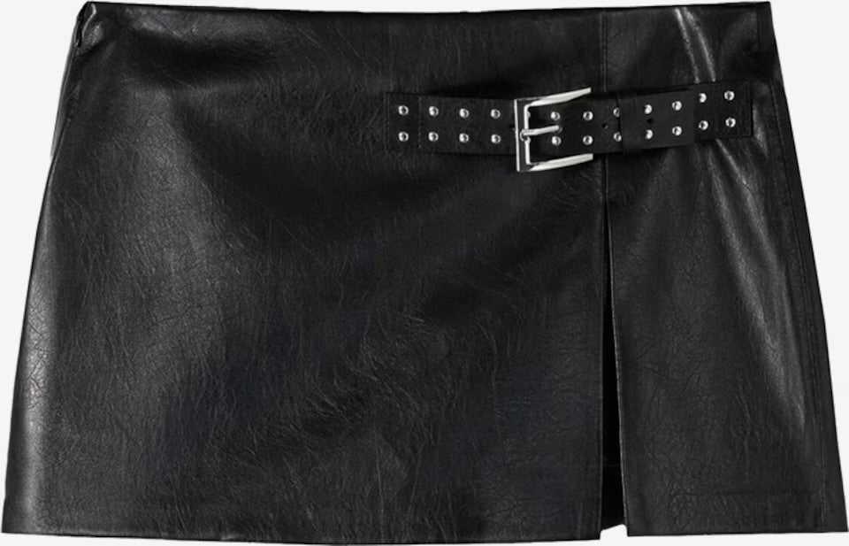 BELTED SIDE SLIT LEATHER SKIRT