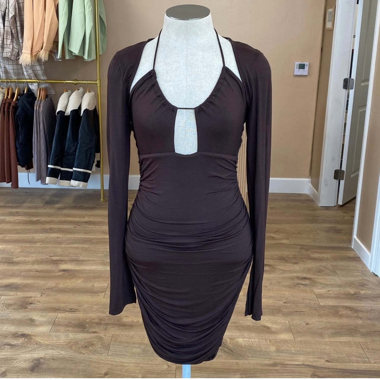 Criss cross mini dress with removable bolero