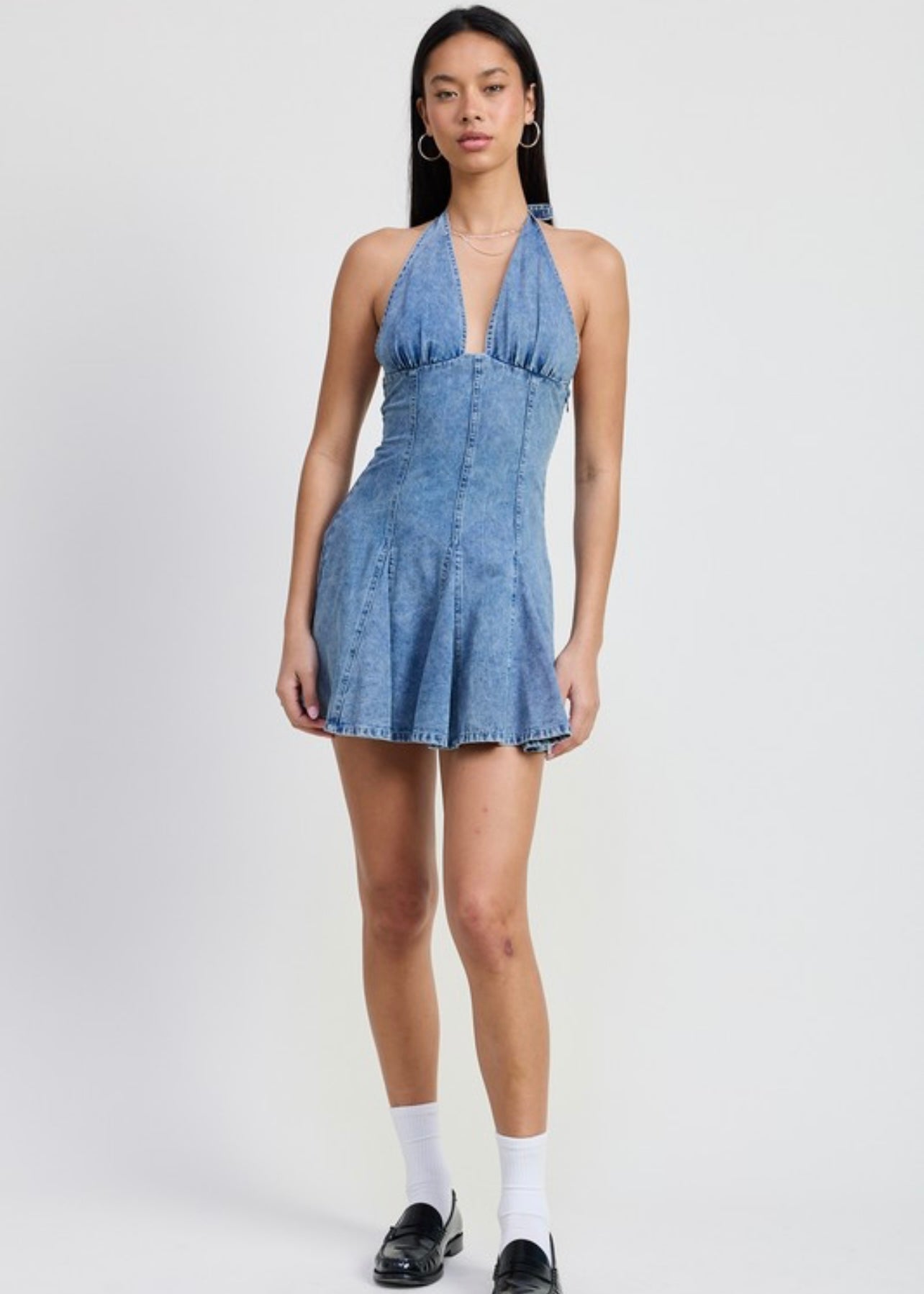 DENIM HALTER MINI DRESS