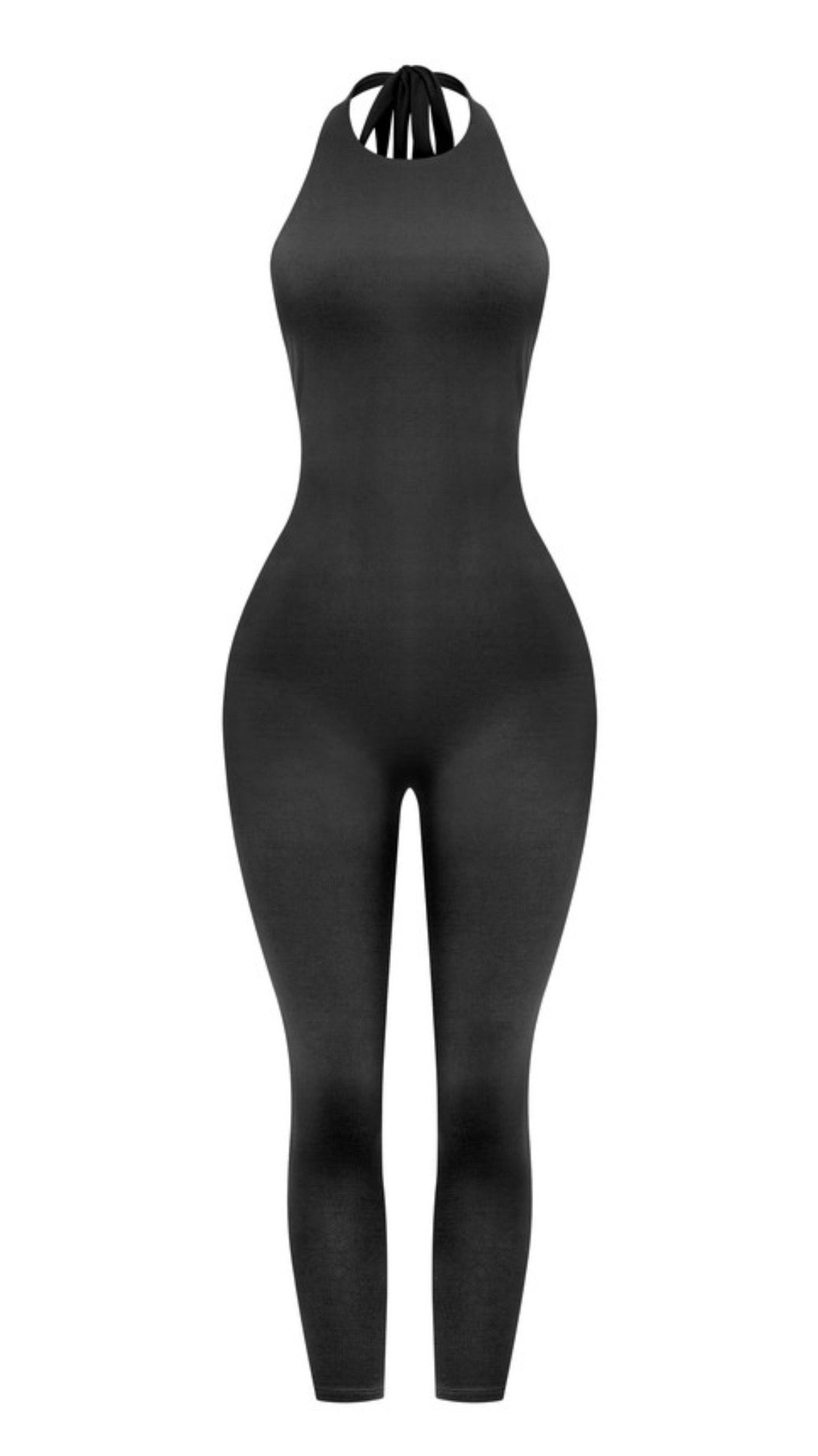 SLEEVLESS HALTER TIE CAPRI JUMPSUIT