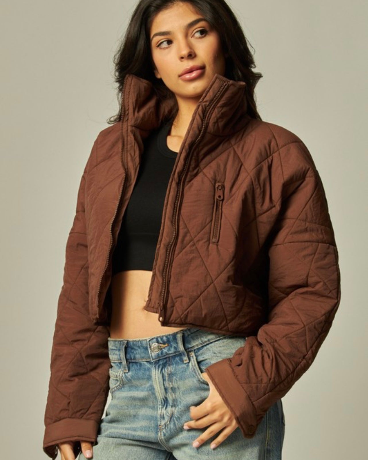 Quilted puffer cropped jacket