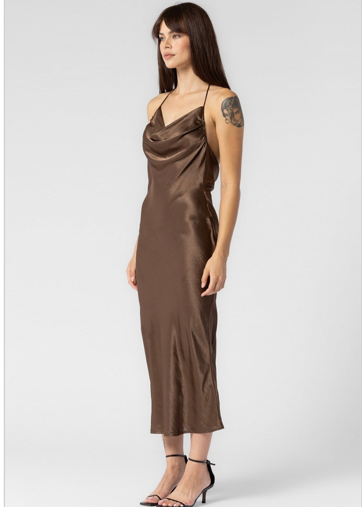 SATIN HALTER BACKLESS MAXI DRESS
