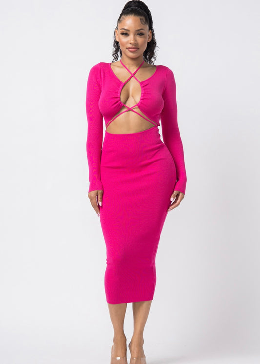 Pink drawstring Maxi Dress