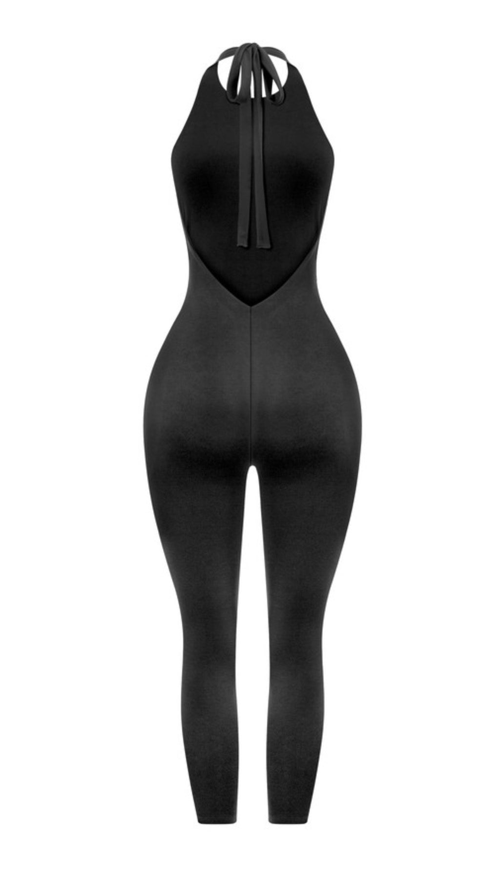 SLEEVLESS HALTER TIE CAPRI JUMPSUIT