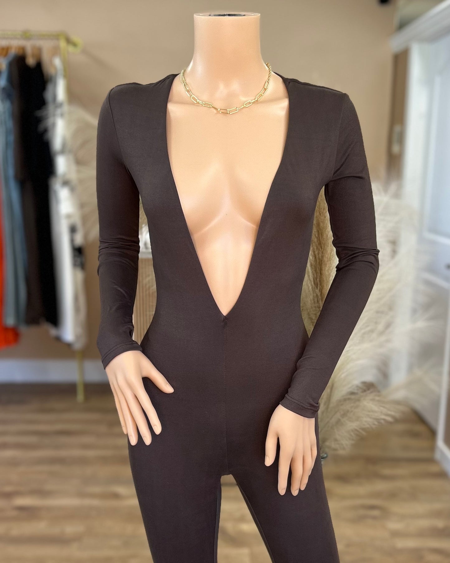 V - CUT BODYCON JUMPSUIT