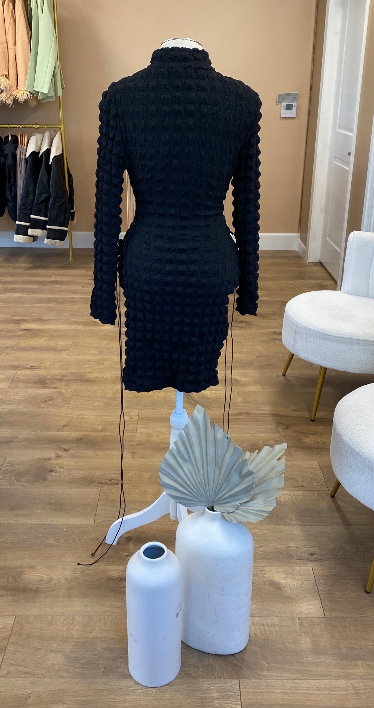 BLACK WAFFLE DRESS