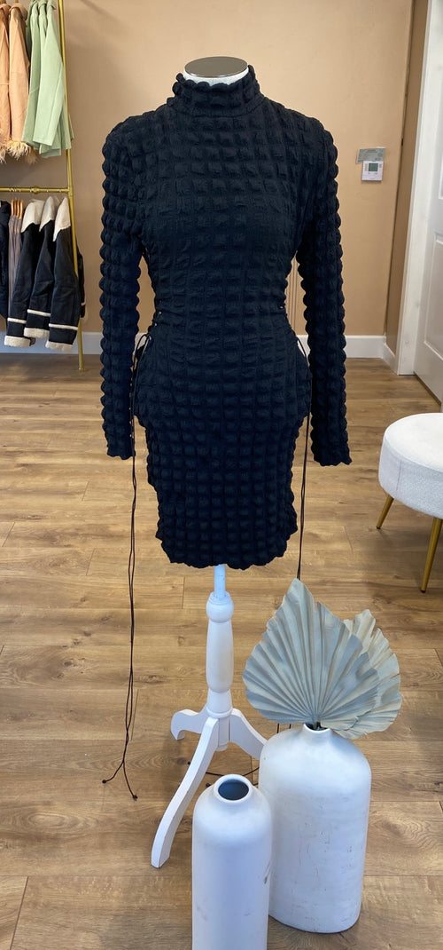 BLACK WAFFLE DRESS